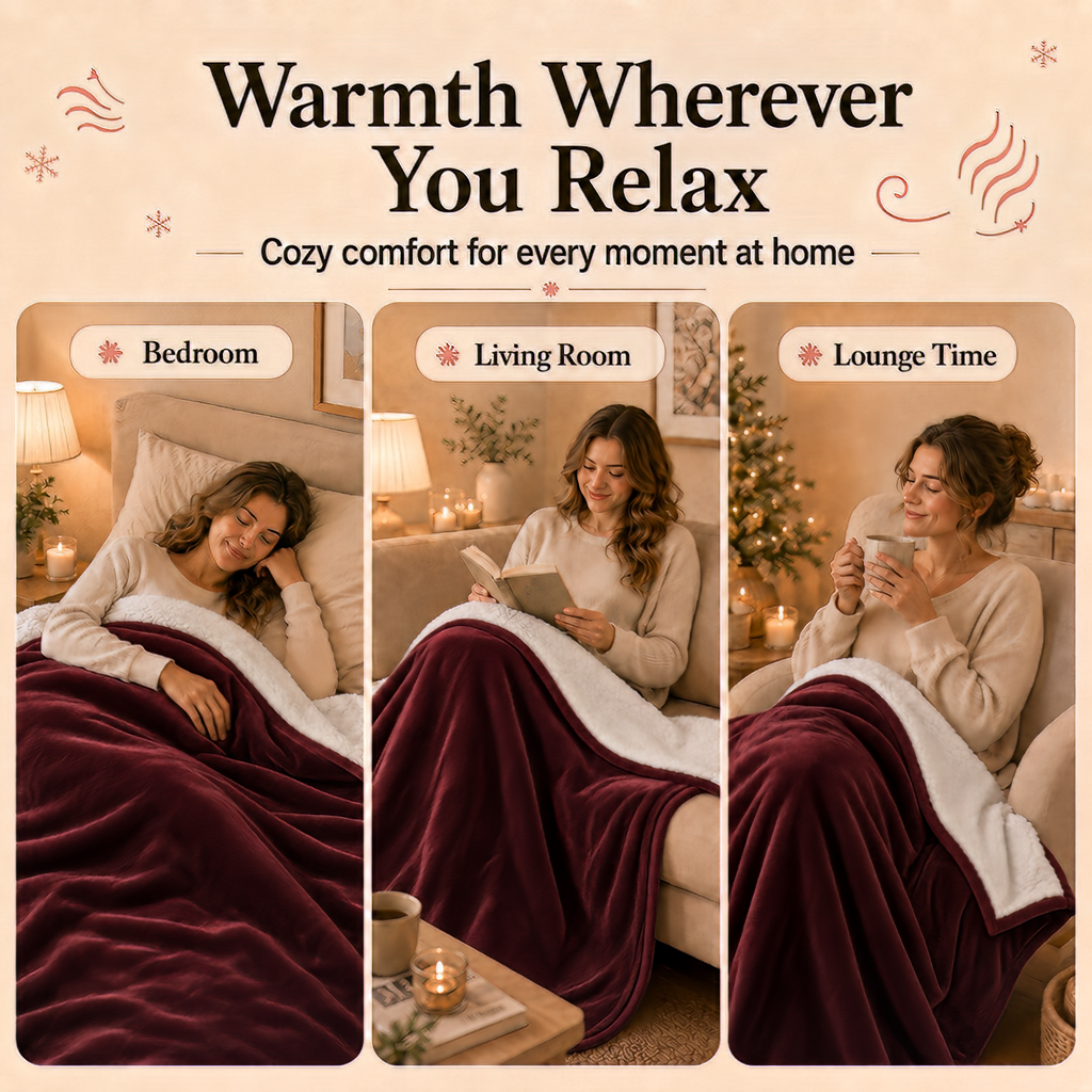 PYROEPLEEA Heated Electric Blanket Full Size 72 x 84 in, Flannel Sherpa, 6 Heat Settings, 1-12 Hour Auto Off, Machine Washable for Bed or Couch-Red