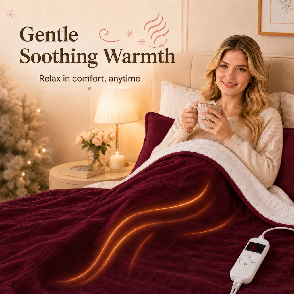 PYROEPLEEA Heated Throw Blanket 50 x 60 in, Flannel Sherpa, 6 Heat Settings, 1-12 Hour Auto Off, Machine Washable for Couch or Bed-Red