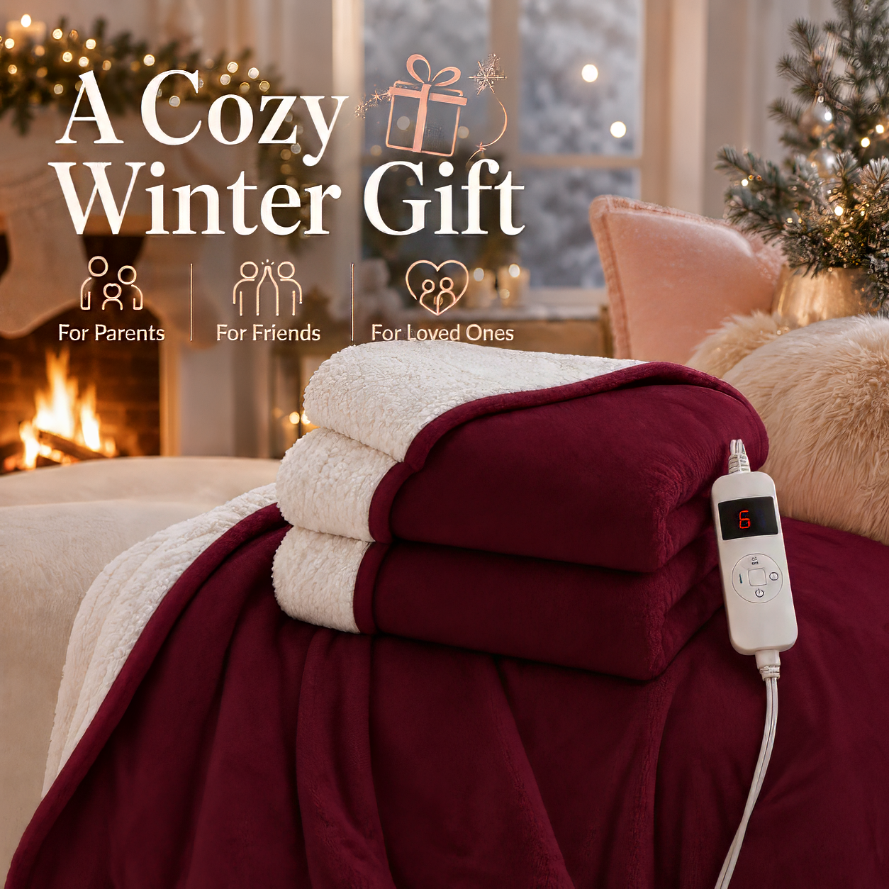 PYROEPLEEA Heated Electric Blanket Full Size 72 x 84 in, Flannel Sherpa, 6 Heat Settings, 1-12 Hour Auto Off, Machine Washable for Bed or Couch-Red