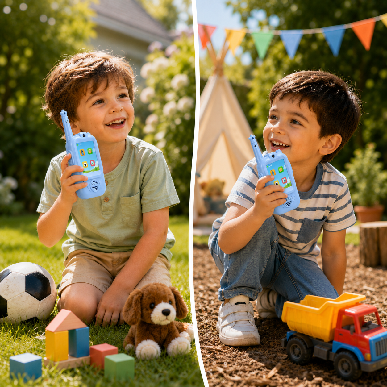 PYROEPLEEA Video Walkie Talkies for Kids 2 Pack, Rechargeable Long Range Two Way Radios with Screen, Camera & Voice Changer, Outdoor Toys, Blue