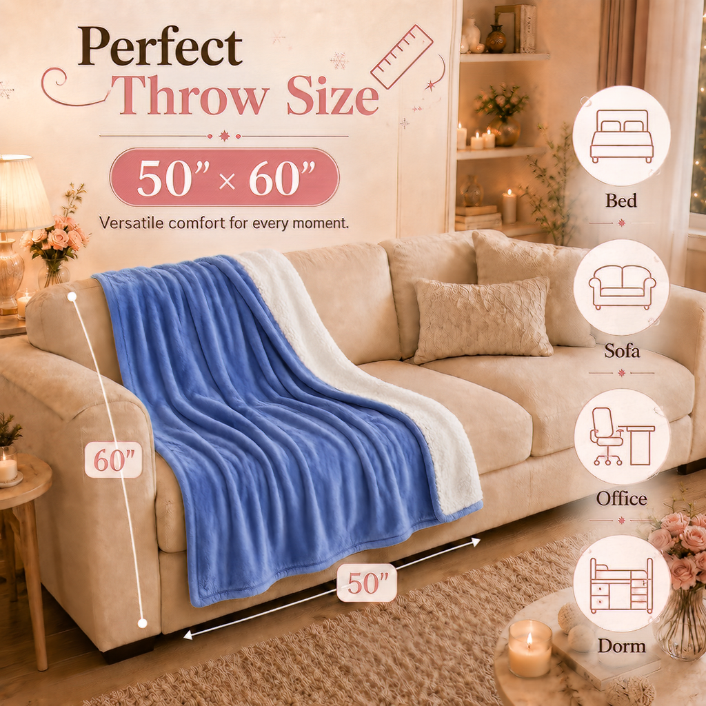 PYROEPLEEA Heated Throw Blanket 50 x 60 in, Flannel Sherpa, 6 Heat Settings, 1-12 Hour Auto Off, Machine Washable for Couch or Bed-Dusty Blue