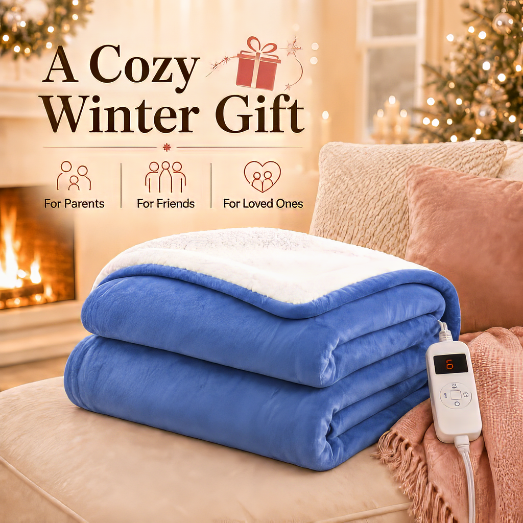 PYROEPLEEA Heated Electric Blanket Twin 62 x 84 in, Flannel Sherpa, 6 Heat Settings, 1-12 Hour Auto Off, Machine Washable for Bed or Couch-Dusty Blue