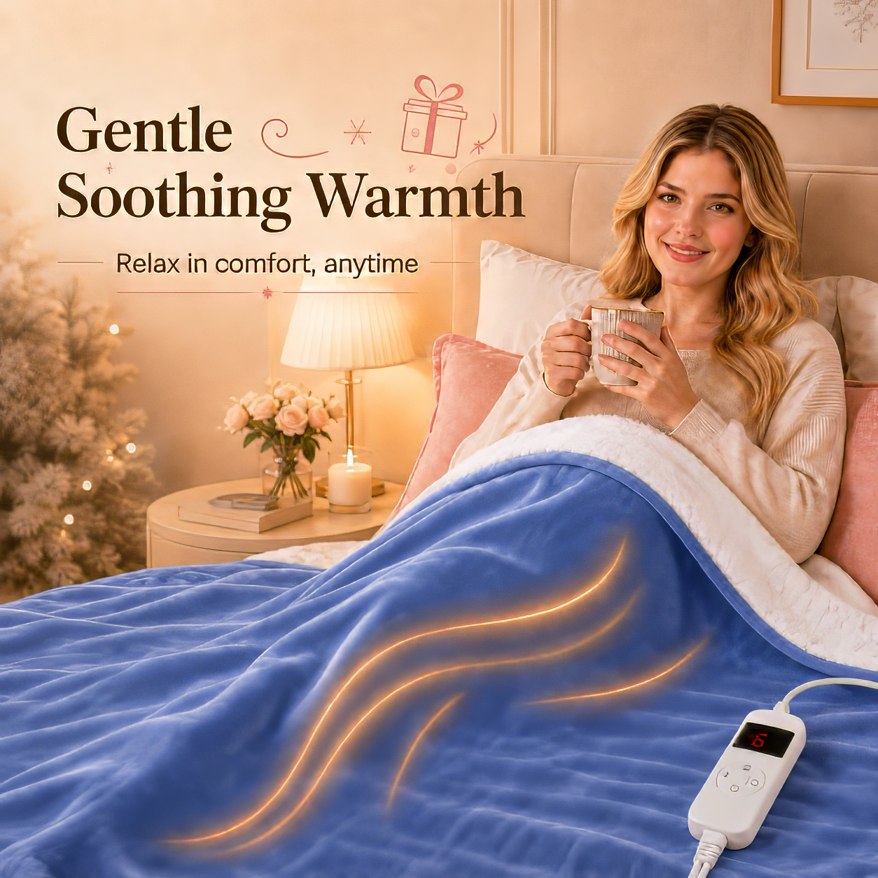 PYROEPLEEA Heated Throw Blanket 50 x 60 in, Flannel Sherpa, 6 Heat Settings, 1-12 Hour Auto Off, Machine Washable for Couch or Bed-Dusty Blue