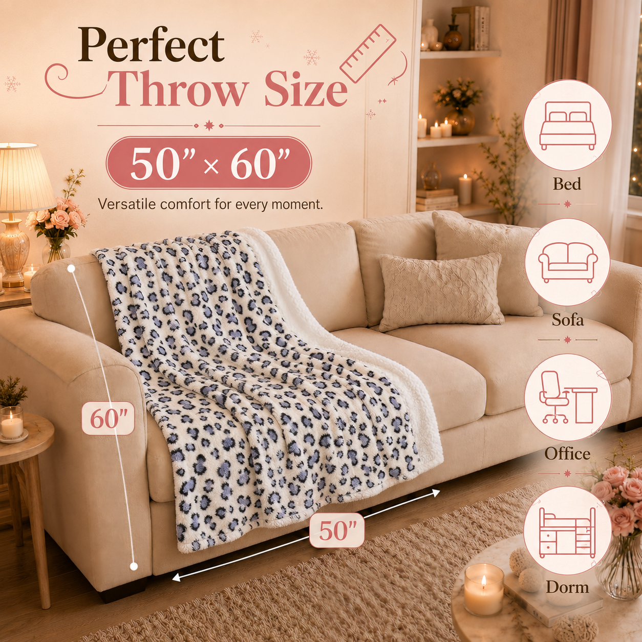 PYROEPLEEA Heated Throw Blanket 50 x 60 in, Flannel Sherpa, 6 Heat Settings, 1-12 Hour Auto Off, Machine Washable for Couch or Bed-Blue White Leopard