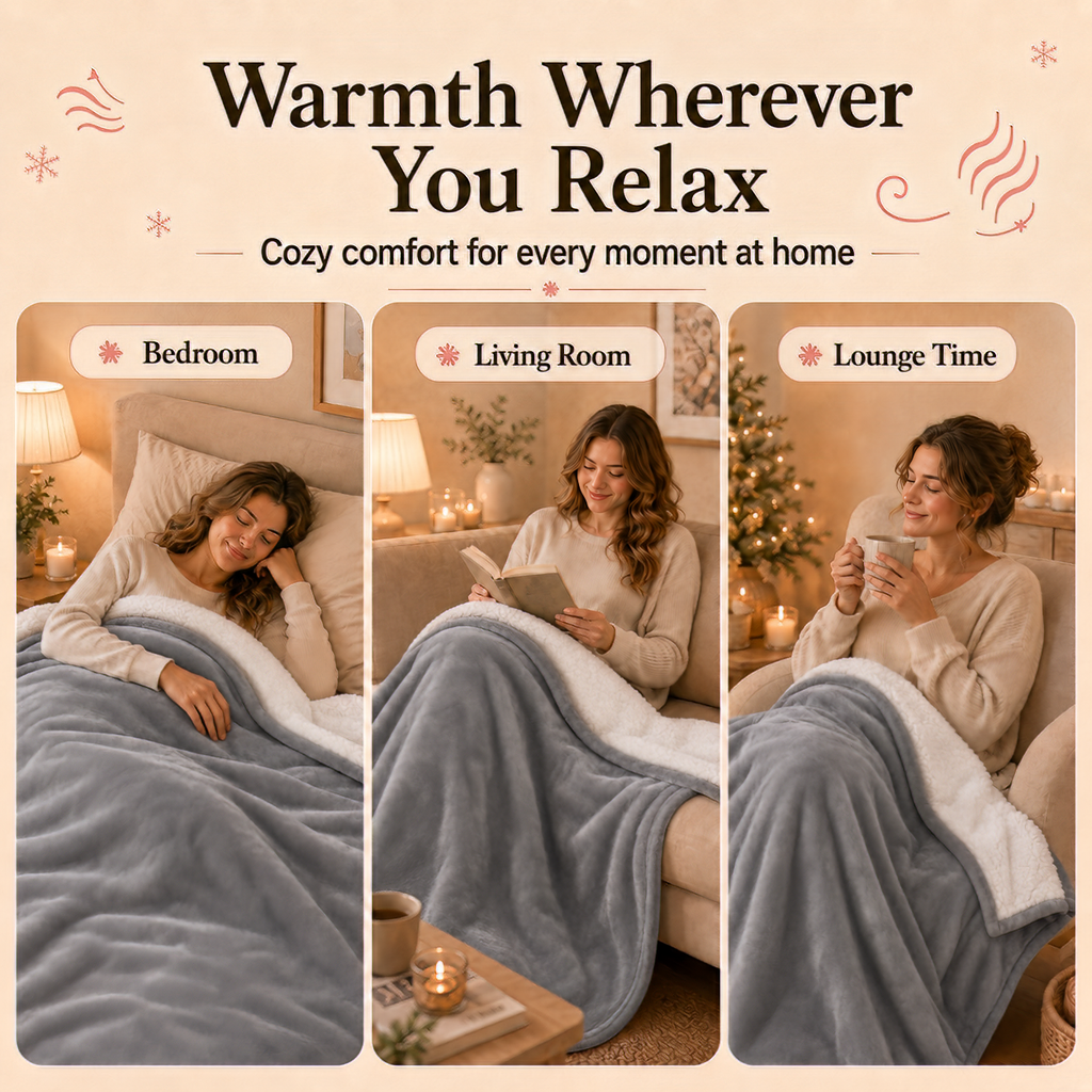 PYROEPLEEA Heated Electric Blanket Twin 62 x 84 in, Flannel Sherpa, 6 Heat Settings, 1-12 Hour Auto Off, Machine Washable for Bed or Couch-Light Gray