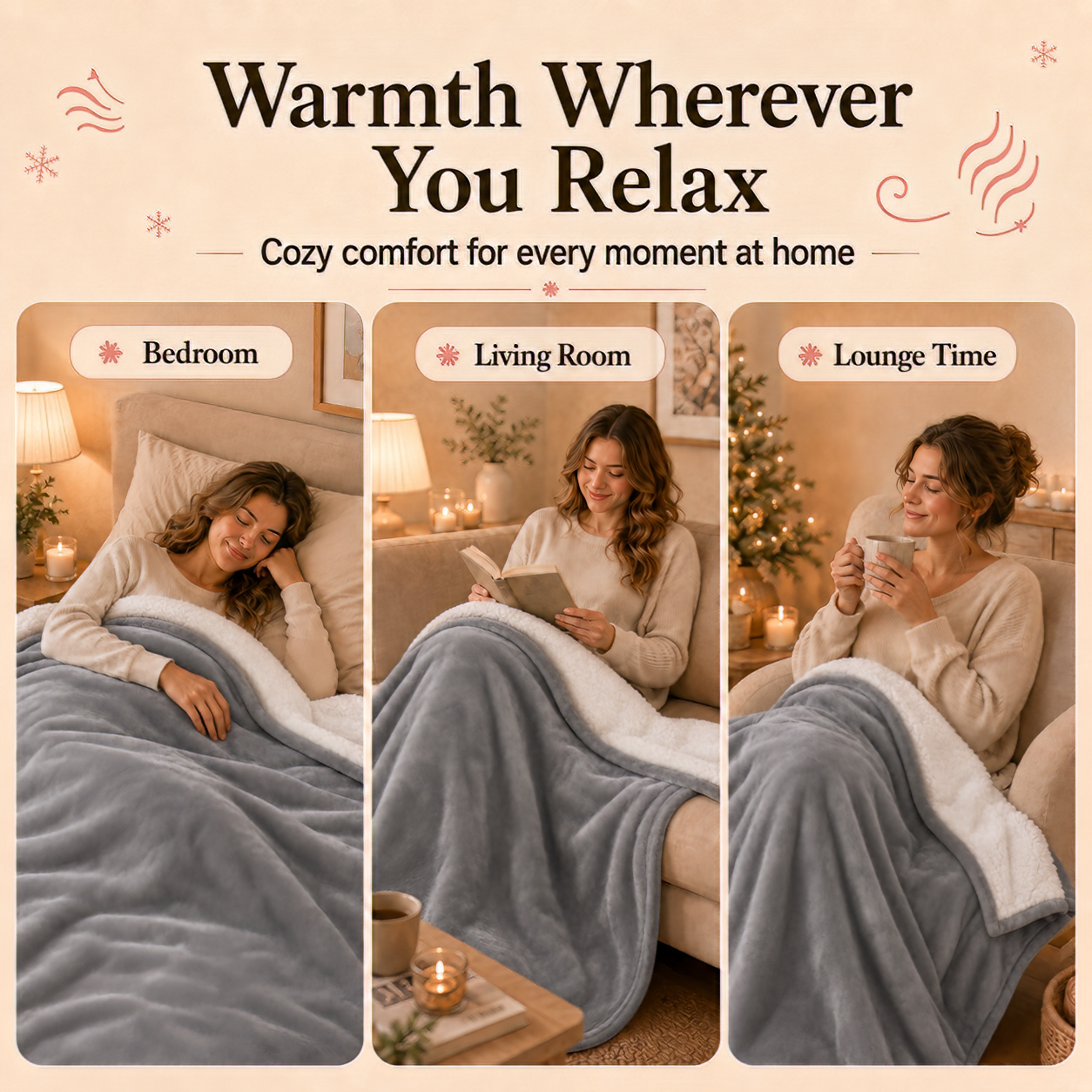 PYROEPLEEA Heated Electric Blanket Twin 62 x 84 in, Flannel Sherpa, 6 Heat Settings, 1-12 Hour Auto Off, Machine Washable for Bed or Couch-Light Gray
