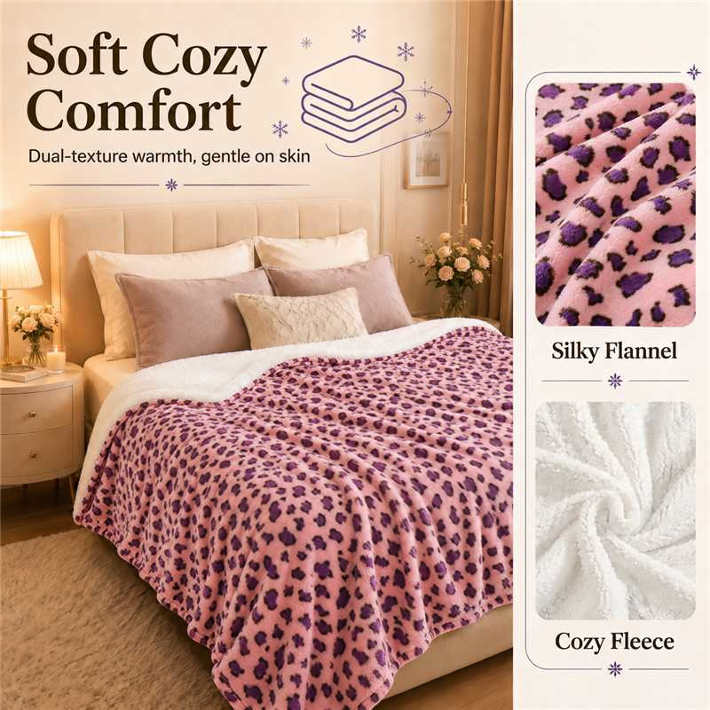PYROEPLEEA Heated Throw Blanket 50 x 60 in, Flannel Sherpa, 6 Heat Settings, 1-12 Hour Auto Off, Machine Washable for Couch or Bed-Pink Purple Leopard