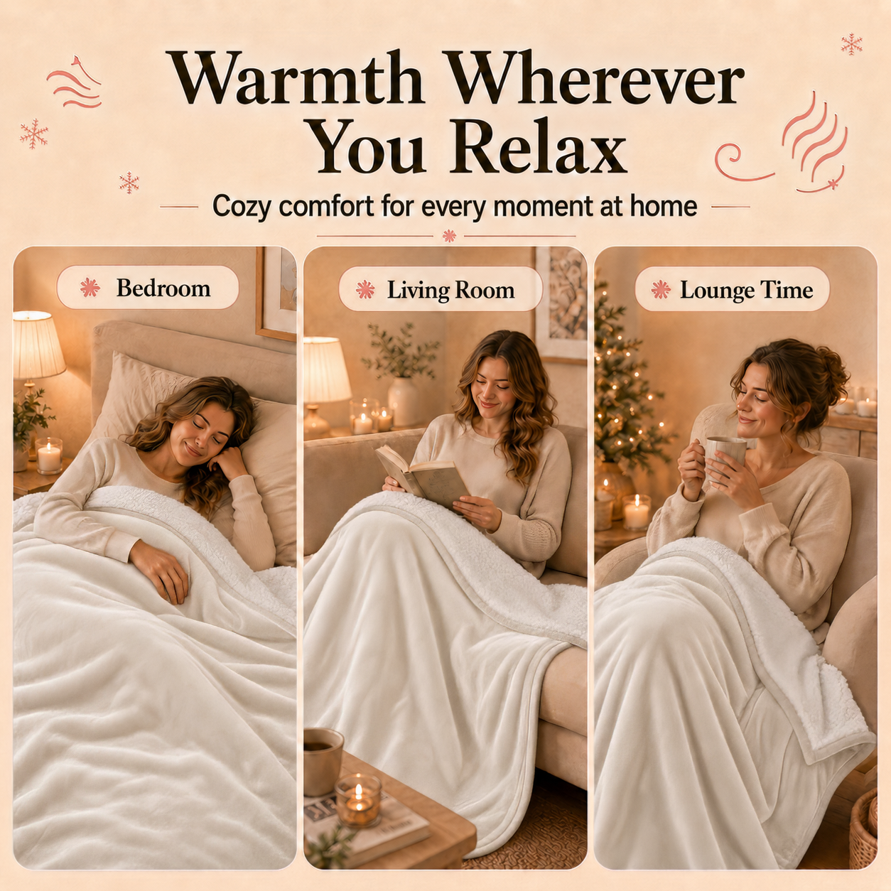 PYROEPLEEA Heated Throw Blanket 50 x 60 in, Flannel Sherpa, 6 Heat Settings, 1-12 Hour Auto Off, Machine Washable for Couch or Bed-White