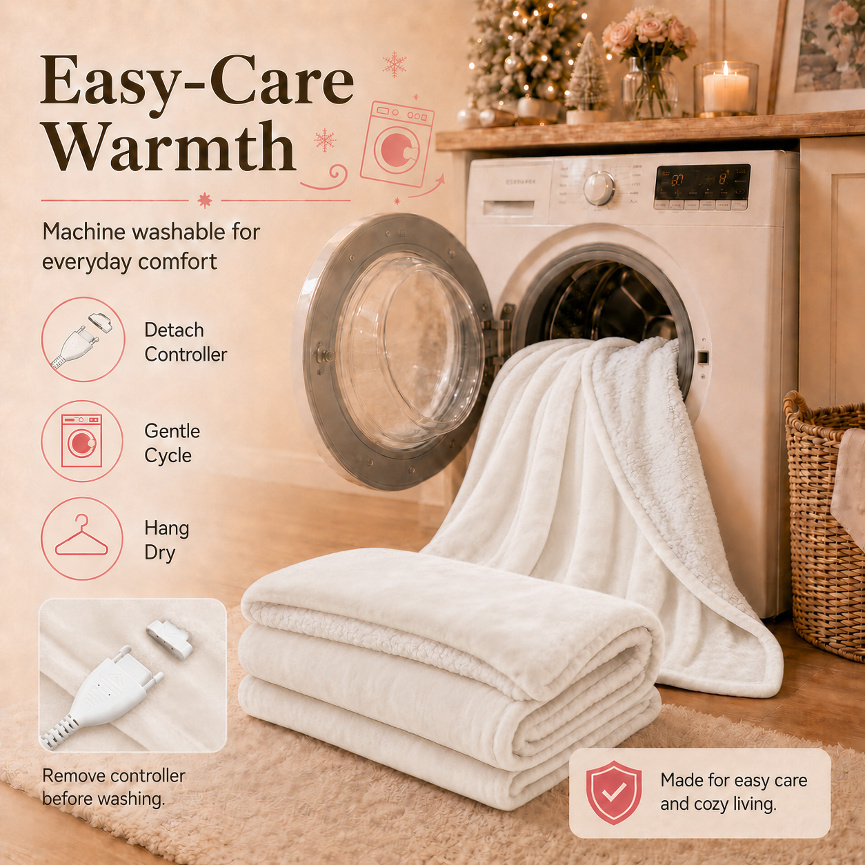 PYROEPLEEA Heated Electric Blanket Full Size 72 x 84 in, Flannel Sherpa, 6 Heat Settings, 1-12 Hour Auto Off, Machine Washable for Bed or Couch-White