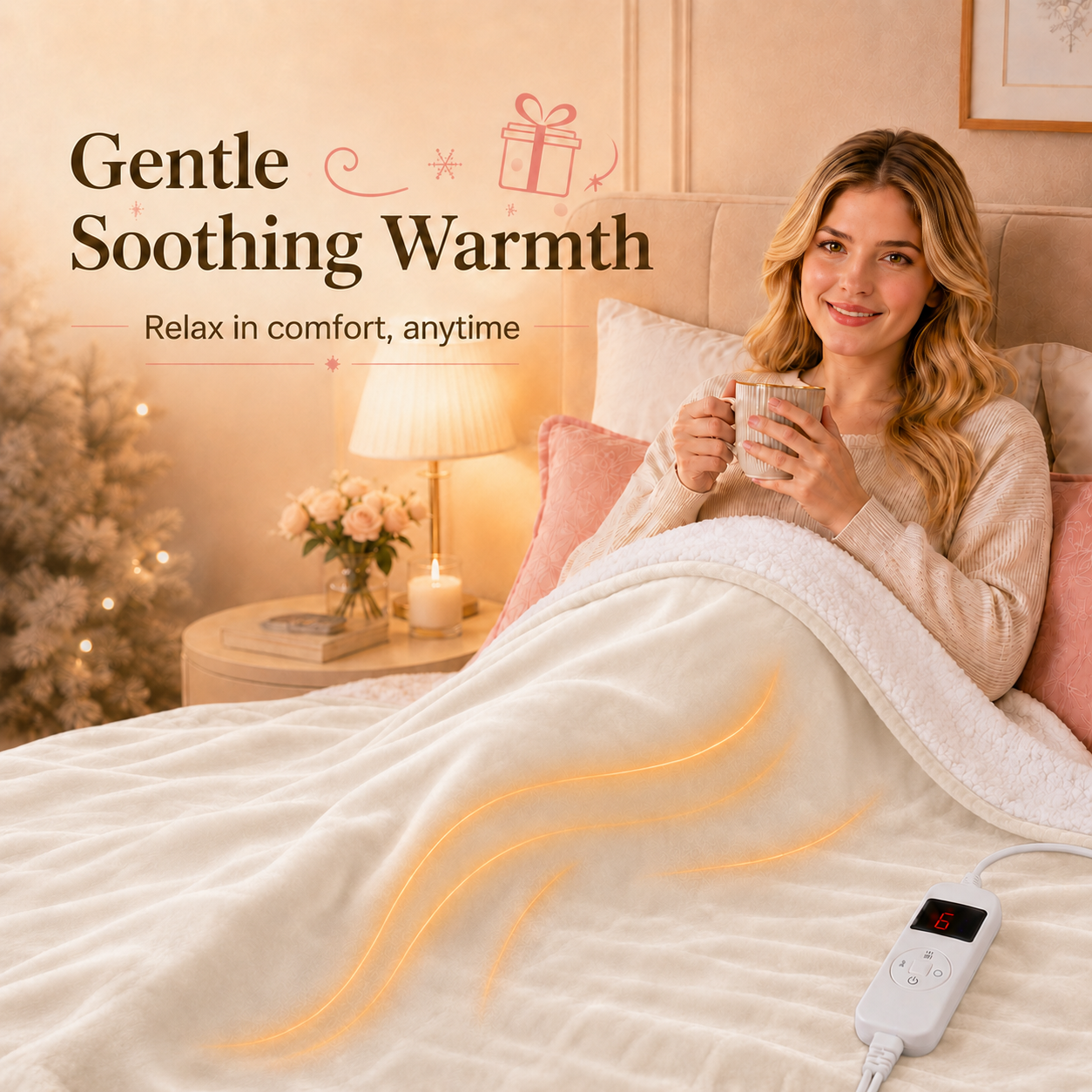 PYROEPLEEA Heated Throw Blanket 50 x 60 in, Flannel Sherpa, 6 Heat Settings, 1-12 Hour Auto Off, Machine Washable for Couch or Bed-White