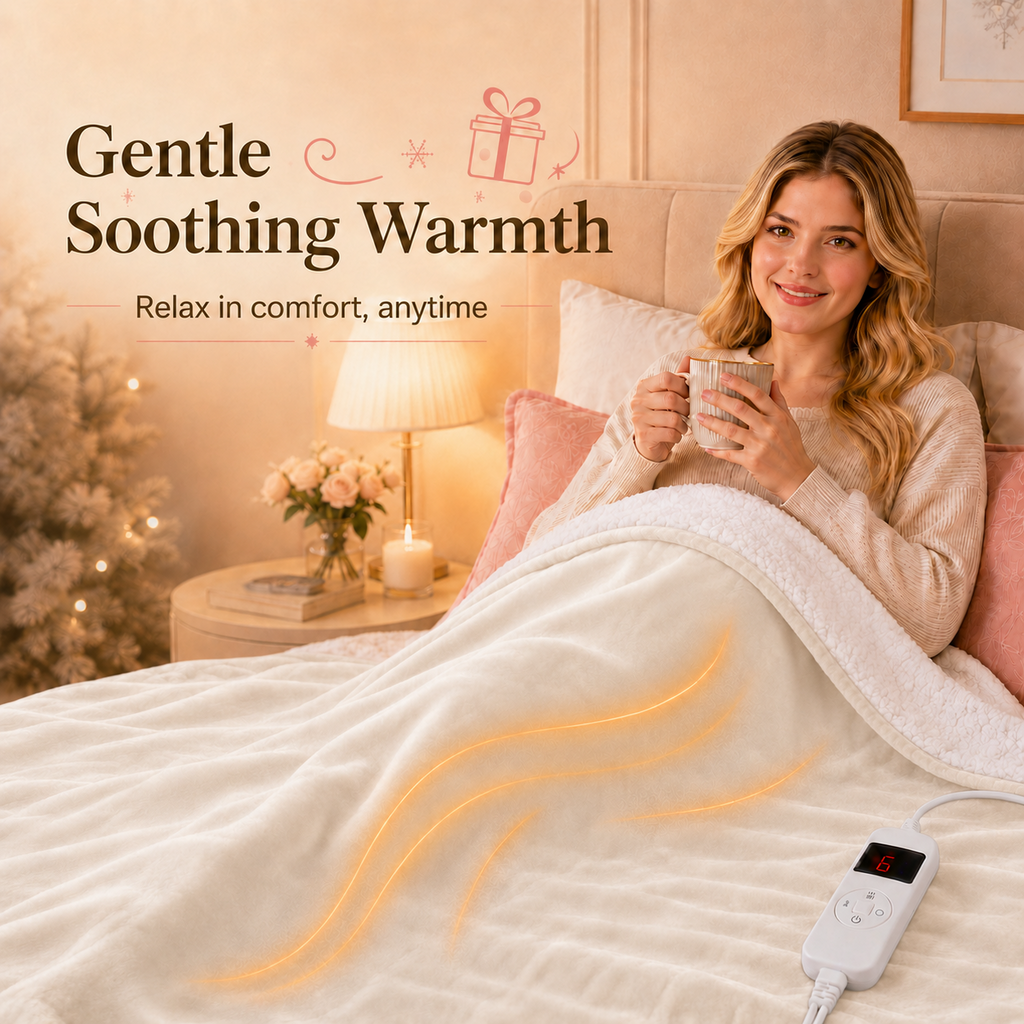 PYROEPLEEA Heated Electric Blanket Full Size 72 x 84 in, Flannel Sherpa, 6 Heat Settings, 1-12 Hour Auto Off, Machine Washable for Bed or Couch-White