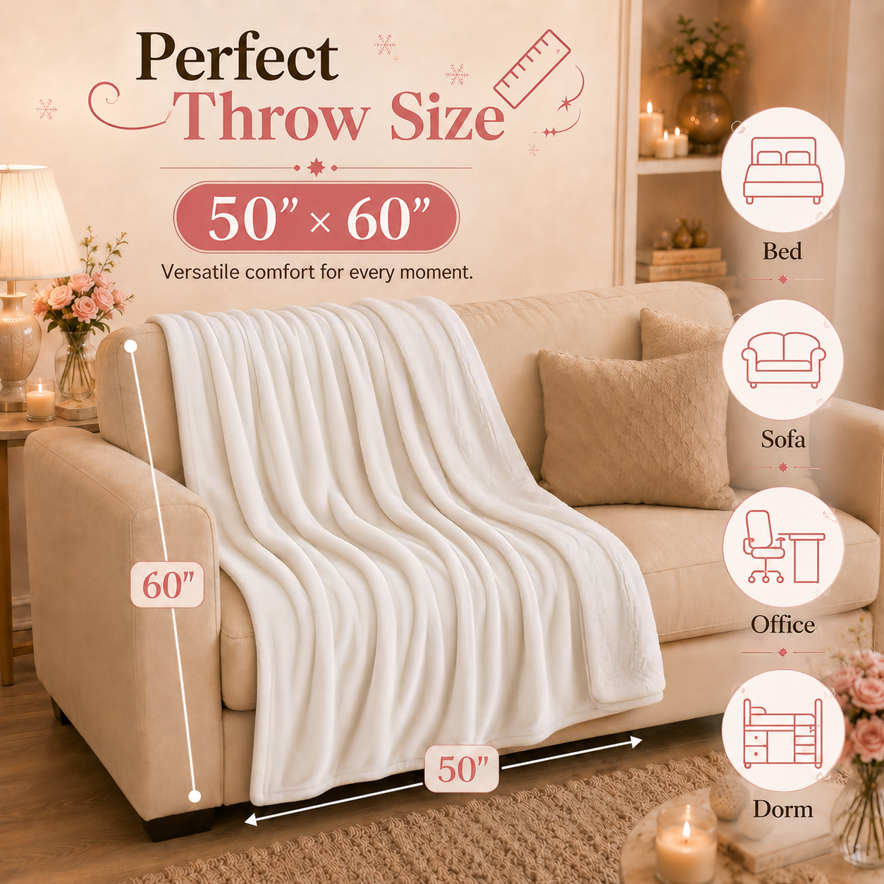 PYROEPLEEA Heated Throw Blanket 50 x 60 in, Flannel Sherpa, 6 Heat Settings, 1-12 Hour Auto Off, Machine Washable for Couch or Bed-White